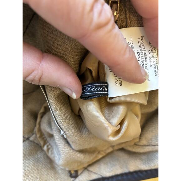 VTG 90s Quilted Brown Leather Wool Jacket Italian Designer Gimo’s Chore Coat L - Picture 8 of 16